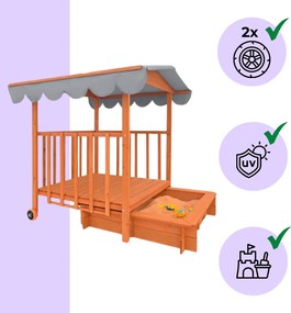 Piaskownica z werandą HAPPY, lita sosna 130 x 130 x 143 cm, brązowo szary Jurhan