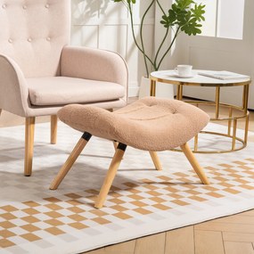 HOMCOM Nowoczesny podnóżek z pokryciem z polaru i nogami z drewna, tapicerowany, do salonu, sypialni, korytarza, Brązowy