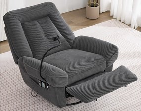 Fotel - z funkcjami masażu i ogrzewania - obrót 360° - z uchwytem na telefon i portem USB - szary