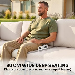 Outsunny Zestaw mebli z polirattanu 5-częściowy, 3 fotele, stolik ze szkła, podnóżek, szerokie i głębokie siedziska, zdejmowane poduszki | Aosom PL