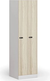 Szafka ubraniowa S1 wąska, 2-drzwiowa, 1850 x 500 x 500 mm, zamek mechaniczny z kodem, drzwi laminowane, dąb naturalny
