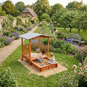 Piaskownica z werandą SUNNY, 130x130x143cm, brązowa/szara Jurhan