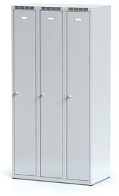 Alfa 3 Metalowa szafka ubraniowa, 3-drzwiowa, 1800 x 900 x 500 mm, zamek obrotowy, drzwi szare