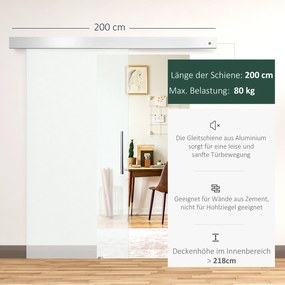 HOMCOM Drzwi Przesuwne Szklane do Pokoju Satynowane z Uchwytem Drążkowym 2050x1025mm | Aosom PL