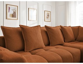 Rozkładany/ze schowkiem narożnik z tkaniny szenilowej (prawostronny/w kształcie litery L) w kolorze terakoty Everest – Bobochic Paris