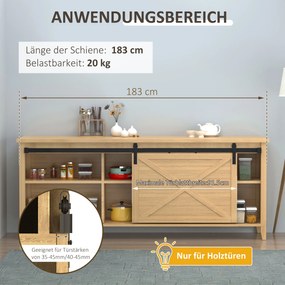 HOMCOM Zestaw do Drzwi Przesuwnych Prowadnica Stal Węglowa Czarna do Drewnianych Drzwi 183x06x18cm | Aosom PL