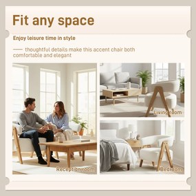 HOMCOM Nowoczesny fotel tapicerowany, obicie z polaru, fotel akcentowy z podłokietnikami, drewniane nogi, metalowa rama, Biały