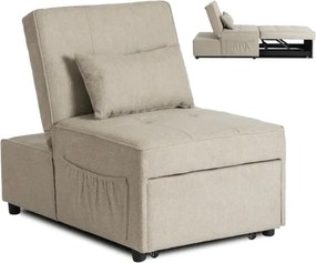 Fotel Wypoczynkowy Rozkładany IBERIS 67 cm Beżowy Tapicerowany Nowoczesny