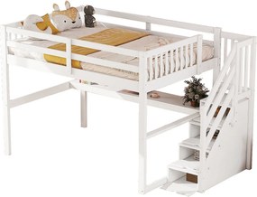 Łóżko piętrowe 140 x 200 cm – z szufladami i biurkiem – biała sosna – materac nie jest wliczony w cenę