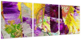Obraz abstrakcji - malarstwo (z zegarem) (90x30 cm)
