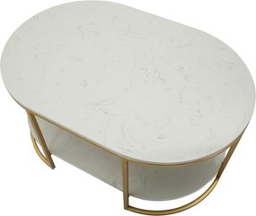 Stolik w biało-złotym kolorze z marmurowym blatem 60x90 cm Izmir – Mauro Ferretti