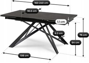 Stół Rozkładany Prostokątny MAXIME 160-240 cm Ceramiczny Czarny Marmur do Jadalni Nowoczesny Loft