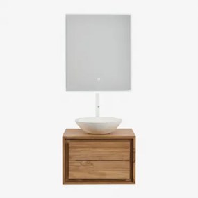 Zestaw Wiszących Mebli Łazienkowych Z Drewna Tekowego Jabari Drewno Tekowe & Cement Okrągły Biały Ø40 - Sklum