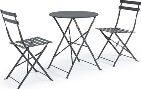 Zestaw Bistrot ze stołem i 2 krzesłami ze stali w kolorze antracytowym - WISSANT