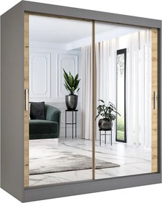Szafa przesuwna z lustrem 180 cm antracyt + dąb artisan G3-T44