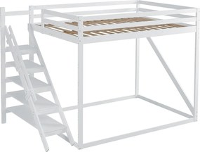 Łóżko piętrowe - 2 x 140 x 200 cm - stopnie i stelaż - drewno lite + płyta MDF - kolor biały