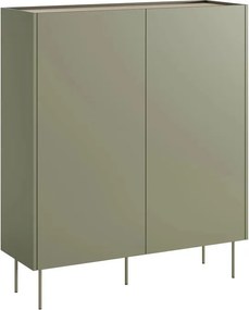 Komoda wysoka Desin 120 cm dwudrzwiowa z ukrytymi szufladami - oliwka / dąb nagano