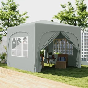 Outsunny Pawilon 3 x 3 m, Pop-Up Namiot Ogrodowy ze Ścianami Bocznymi i Torbą, UPF50+, Regulowana Wysokość, Jasnoszary