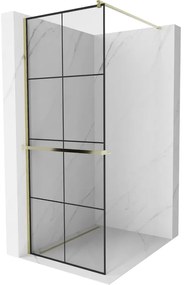 Mexen Kioto+ ścianka prysznicowa z półką Walk-in 70 x 200 cm, czarny wzór, złota - 800-070-121-50-77