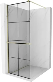 Mexen Kioto+ ścianka prysznicowa z półką Walk-in 70 x 200 cm, czarny wzór, złota - 800-070-121-50-77