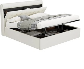 Łóżko 180x200 cm - z ekoskóry - wezgłowie z miejscem do przechowywania - Białe