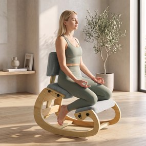 HOMCOM Ergonomiczne krzesło klęczące, stołek klęczący z oparciem, wygląd sztruksu, fotel biurowy do domu, biura, medytacji, ciemnoszary | Aosom PL