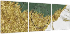 Obraz - Zielony marmur N⁰2 (z zegarem) (90x30 cm)