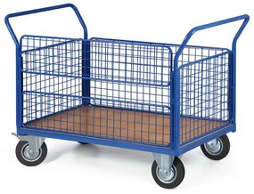 Wózek platformowy z burtami z siatki, 1200 x 800 mm, nośność 300 kg, koła 160 mm z czarną gumą