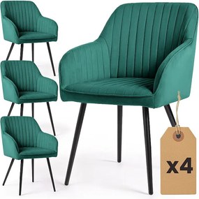 4x Welurowe krzesło tapicerowane z przeszyciami Butelkowa Zieleń FLORENCE Czarne nogi