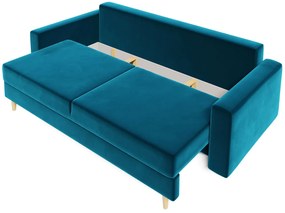 Niebieska welurowa sofa z pojemnikiem i funkcją spania G4-L92