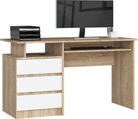 Biurko AKORD CLP Dąb Sonoma 135 cm 3 szuflady kolor Biały mat 2 półki 135x60x77 cm