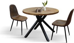 Okrągły stół drewniany, wykończenie dębowe, nogi z czarnego metalu, Ø100xH75-140x100x75 - POLA