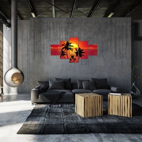 Obraz sylwetki wyspy z palmami (125x70 cm)