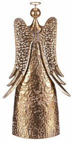 Świąteczna metalowa dekoracja Anioł 42 cm zsercem, złota, 42 cm