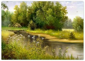 Obraz - Rzeka przy lesie, obraz olejny (70x50 cm)