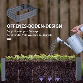 Outsunny Podwyższona grządka z ocynkowanej stali, Ogrodowa donica, Skrzyniopojemnik 120 x 90 x 30 cm, Ciemnoszary