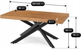 Zestaw Stół Prostokątny Rozkładany HAMPTON 160-240 cm Dąb/Czarny i 4 Krzesła Tapicerowane BRESSO Beżowe