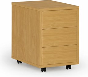 Kontenerek biurowy mobilny PRIMO WOOD, PUSH-lock, 3 szuflady, buk