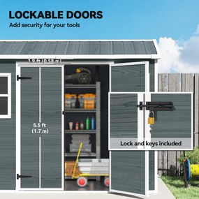 Outsunny Domek na narzędzia 2,77 m², styl drewniany, 2 okna, podwójne drzwi, wentylacja, podłoga, zamek, rękawice | Aosom PL