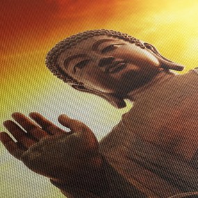 Obraz - Budda z czerwonym i żółtym tłem (z zegarem) (90x30 cm)