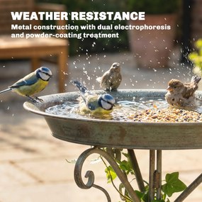 Outsunny Poidełko z figurką ptaka i ozdobnym stojakiem, vintage'owa miska dla ptaków do ogrodu, zielona | Aosom PL