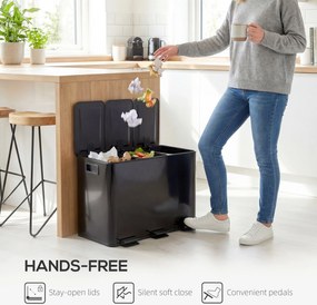 HOMCOM Kosz na śmieci z 3 x 20 L komorami, pokrywami dezodorantowymi, odporny na odciski palców, soft-close, wyjmowany, czarny
