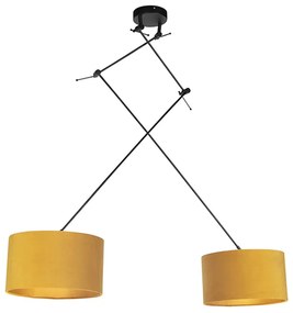 Lampa wisząca czarna z abażurami z weluru ochrowymi ze złotem 35 cm - BlitzWiejski/ Rustykalny / Vintage Oswietlenie wewnetrzne