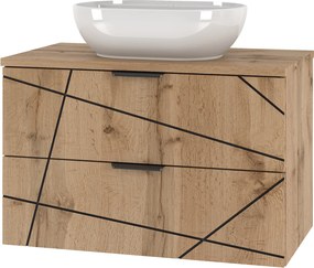 Szafka do łazienki z umywalką nablatową Wood 01, dąb wotan, 80 cm - zestaw 2