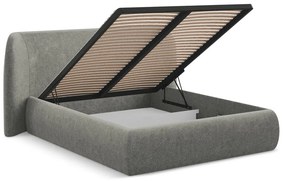 Szare tapicerowane łóżko dwuosobowe ze schowkiem i stelażem 160x200 cm Hauke – Makamii