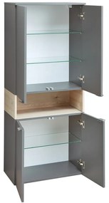 Szara/w naturalnym kolorze wysoka/wisząca szafka łazienkowa w dekorze sosny 142x60 cm Quickset 394 – Pelipal