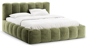 Zielone tapicerowane łóżko dwuosobowe ze schowkiem i stelażem 180x200 cm Lupine – Micadoni Home