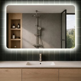 100x80 Nowoczesne Lustro Łazienkowe Podświetlane Zaokrąglone LED142
