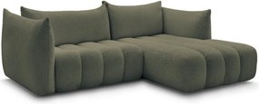 Zielony narożnik z materiału bouclé (prawostronny/z szezlongiem) Azra – Bobochic Paris