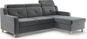 Narożnik Laksaro z funkcją spania prawostronny - szary welur Jasmine 96